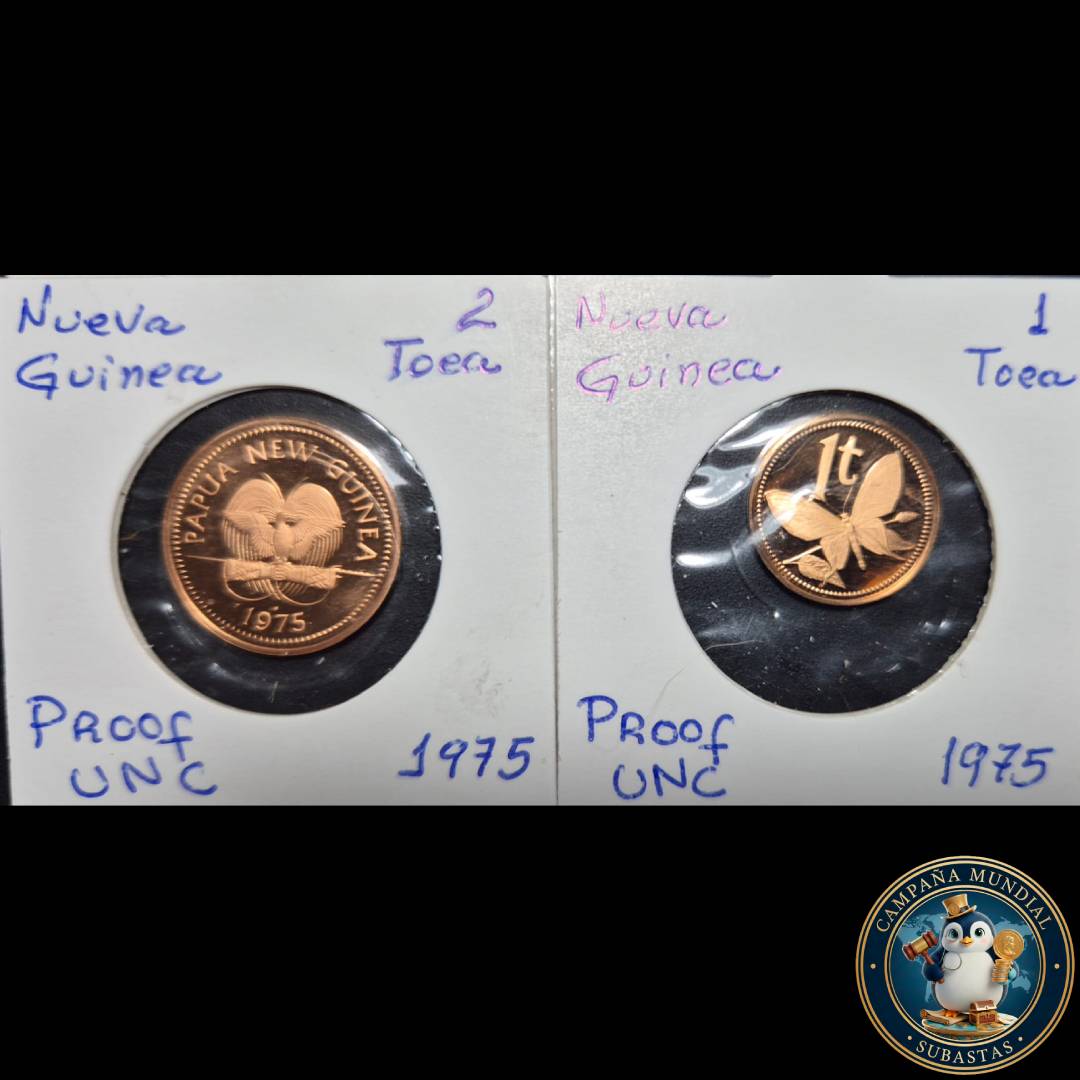 B1130 2x MONEDAS DE NUEVA GUINEA,  UN Y DOS TOEA EN COBRE EN ESTADO   PROOF   UNC.    NUEVA GUINEA