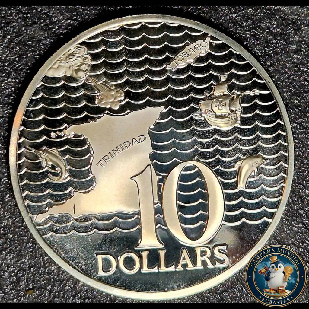 B1134 MONEDA DE TRINIDAD Y TOBAGO DE 10 DOLLARS 5Gr   LEY 0,925  42mm  AÑO 1975     BRILLO ESPEJO.  UNC    TRINIDAD Y TOBAGO