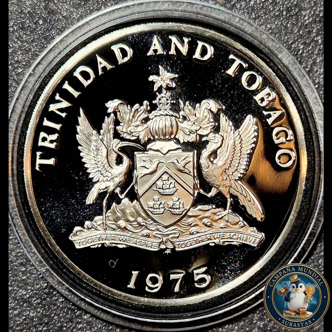 B1134 MONEDA DE TRINIDAD Y TOBAGO DE 10 DOLLARS 5Gr   LEY 0,925  42mm  AÑO 1975     BRILLO ESPEJO.  UNC    TRINIDAD Y TOBAGO