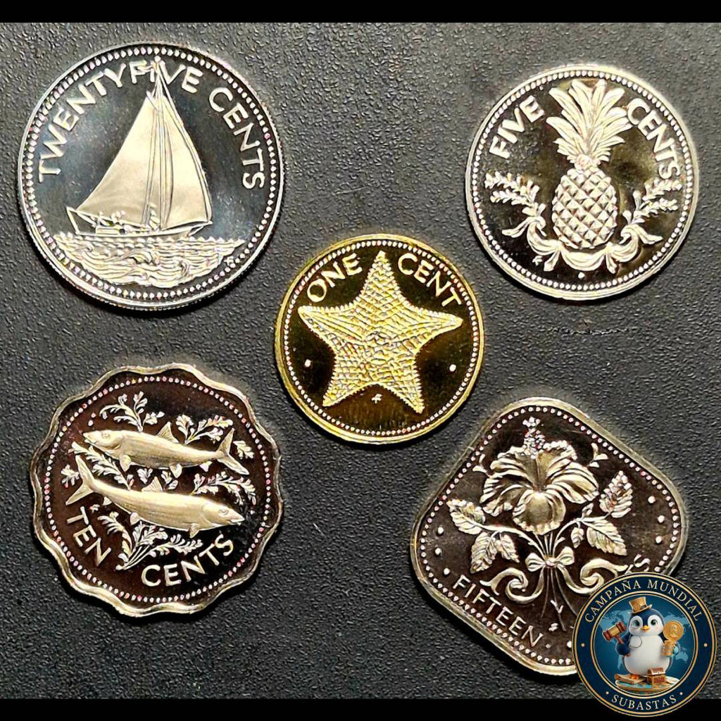 B1137 5 MONEDAS DE BAHAMAS EN ESTADO PROOF DE 1/5/10/20/50 CENTAVOS    PROOF UNC    BAHAMAS