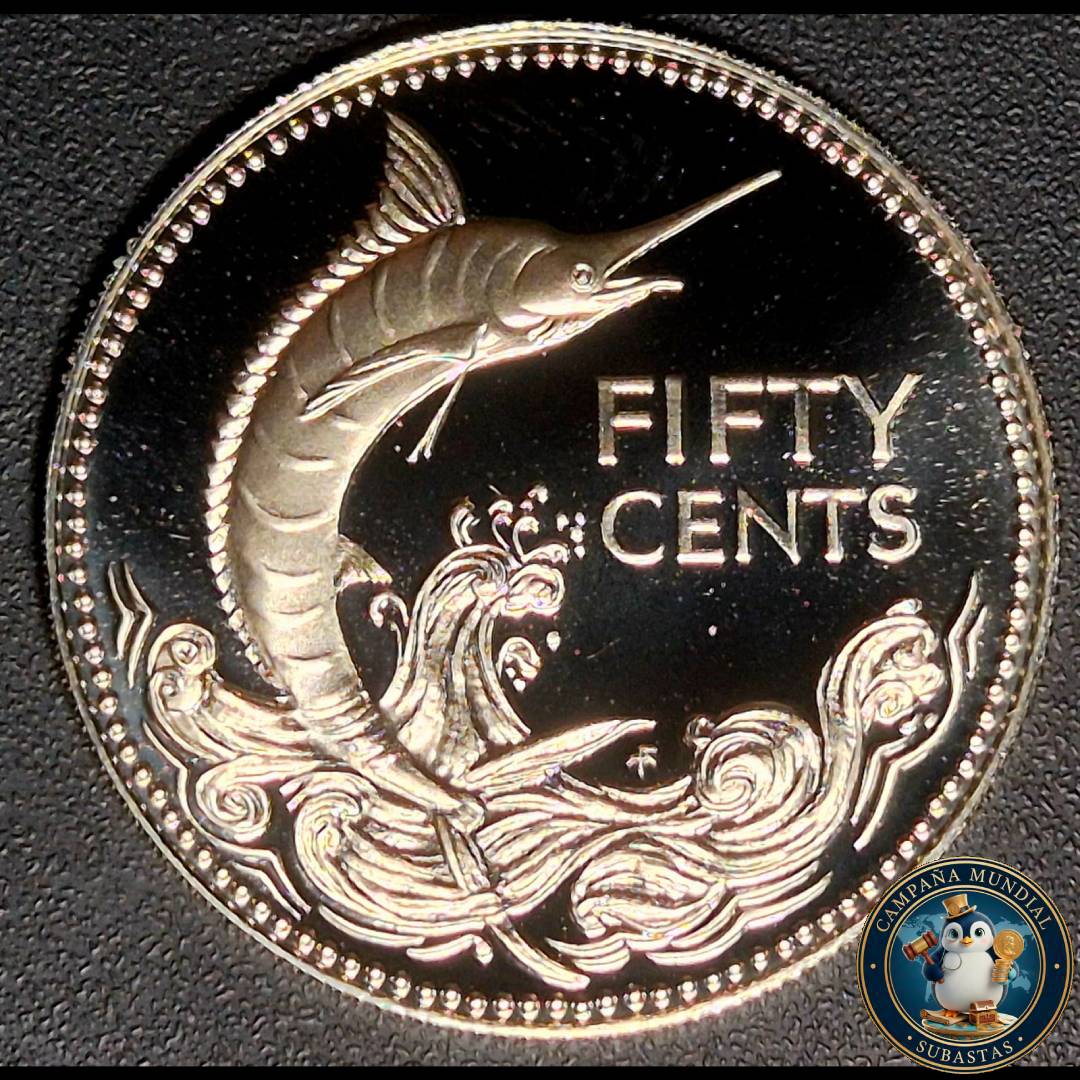 B1138 MONEDA DE 50 CENTAVOS EN ESTADO PROOF.  PLATA LEY 0.8     PROOF UNC   BAHAMAS
