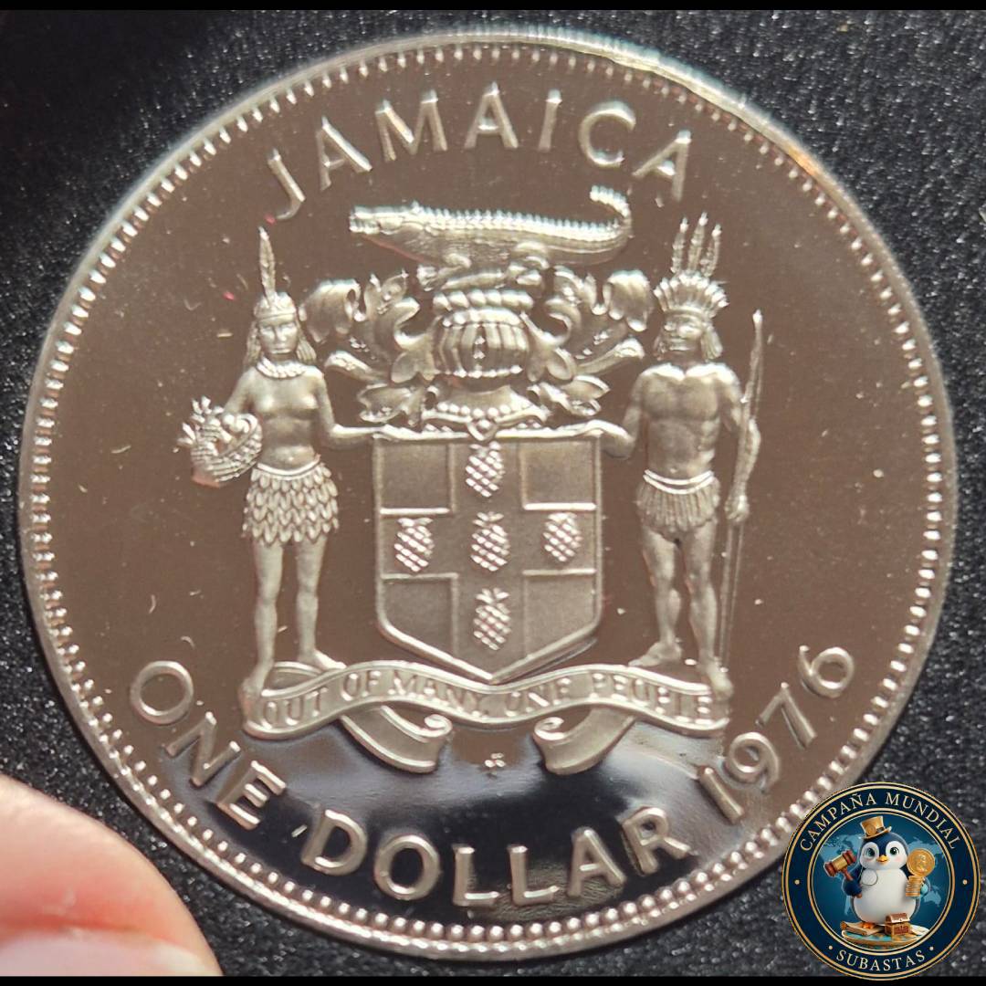 B1142 MONEDA DE ONE DOLLAR DE CUPRONIQUEL BRILLO ESPEJO 28,9Gr   PROOF DE JAMAICA