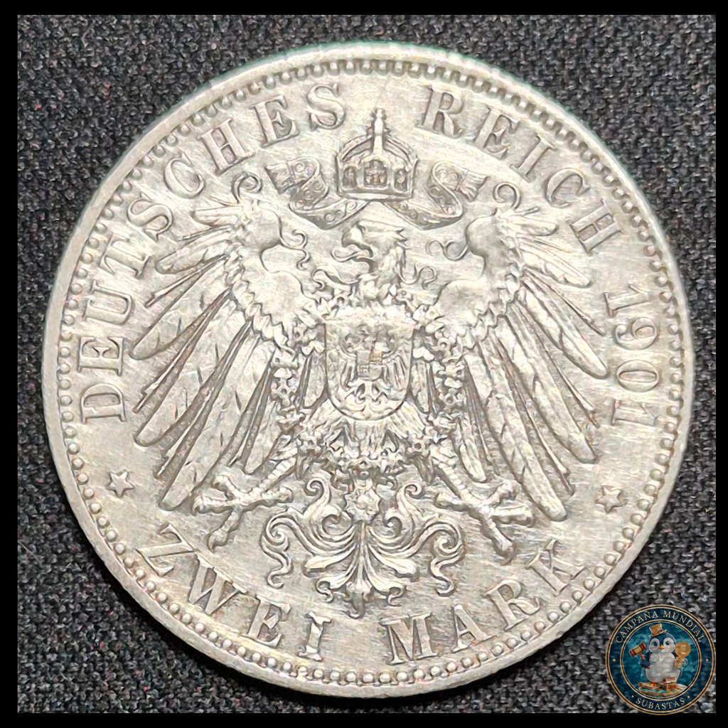 B206 .- MONEDA DE DOS(2) MARCOS PRUSSIA  AÑO:1901 LEY 0.9 Gr.11.4    ALEMANIA