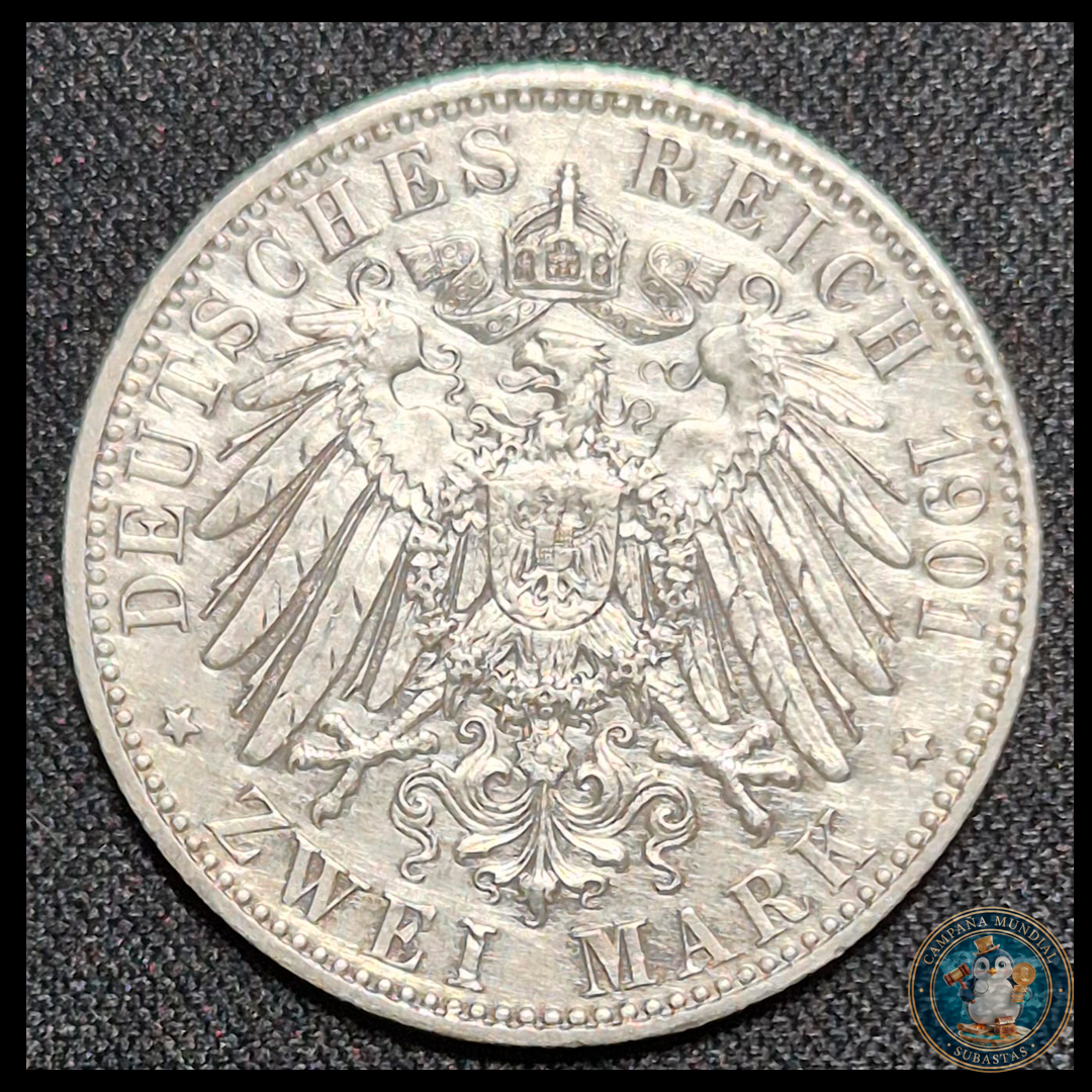 B206 .- MONEDA DE DOS(2) MARCOS PRUSSIA  AÑO:1901 LEY 0.9 Gr.11.4    ALEMANIA
