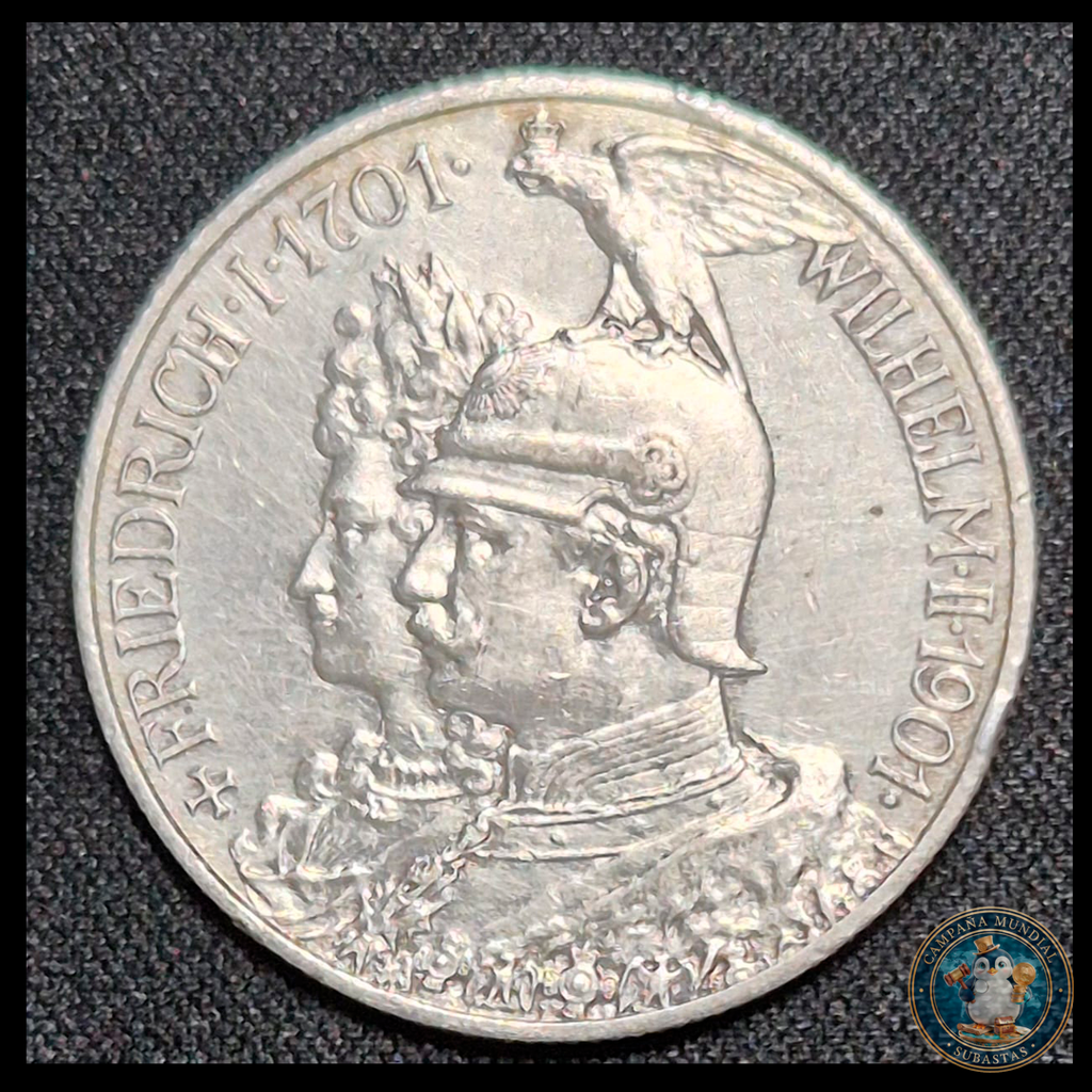 B206 .- MONEDA DE DOS(2) MARCOS PRUSSIA  AÑO:1901 LEY 0.9 Gr.11.4    ALEMANIA