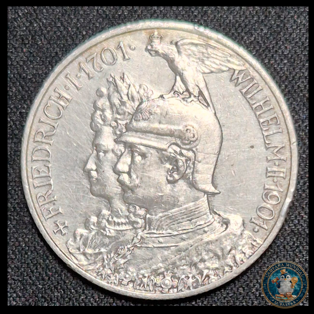 B206 .- MONEDA DE DOS(2) MARCOS PRUSSIA  AÑO:1901 LEY 0.9 Gr.11.4    ALEMANIA