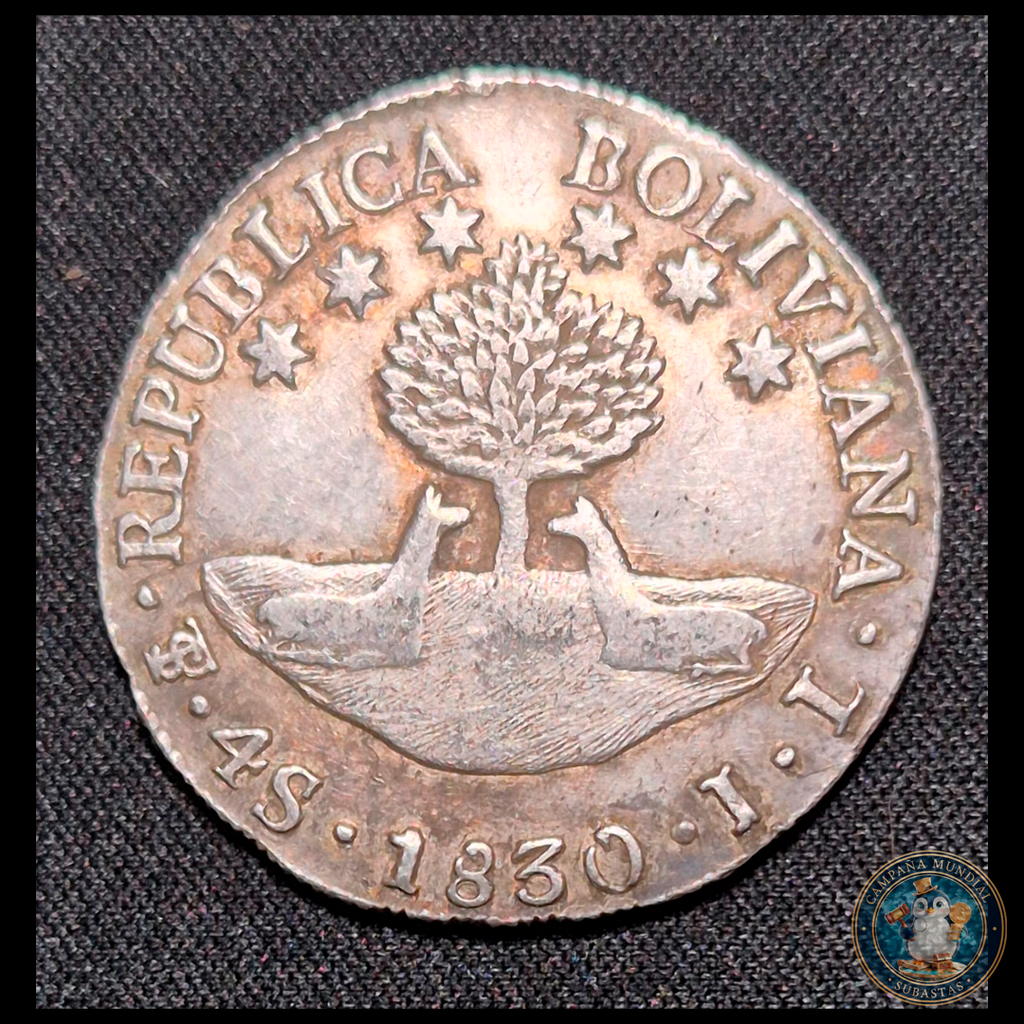 B207 .- MONEDA REPUBLICA BOLIVIANA DE 4 S (SUELDOS) AÑO: 1830 VF-   BOLIVIA