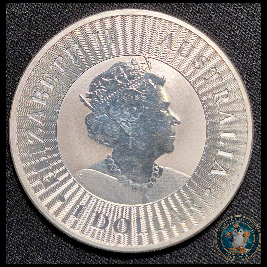 B208 .- "MONEDA DE UNA ONZA CON CANGURO Y LA REINA ISABEL II EN ADVERSO Y REVERSO. PLATA LEY: 0.9  ESTADO: UNC   AUSTRALIA"