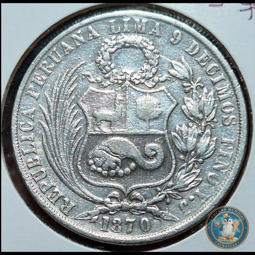 B210 .- MONEDA DE UN SOL PERUANO. AÑO: 1870  PLATA: 0.9   XF-    PERÚ