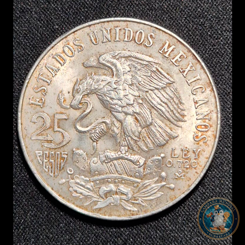 B212 .- MONEDA MEXICANA DE 25 PESOS  AÑO: 1968  PLATA: 0.72  22.4Gr   XF   MÉXICO