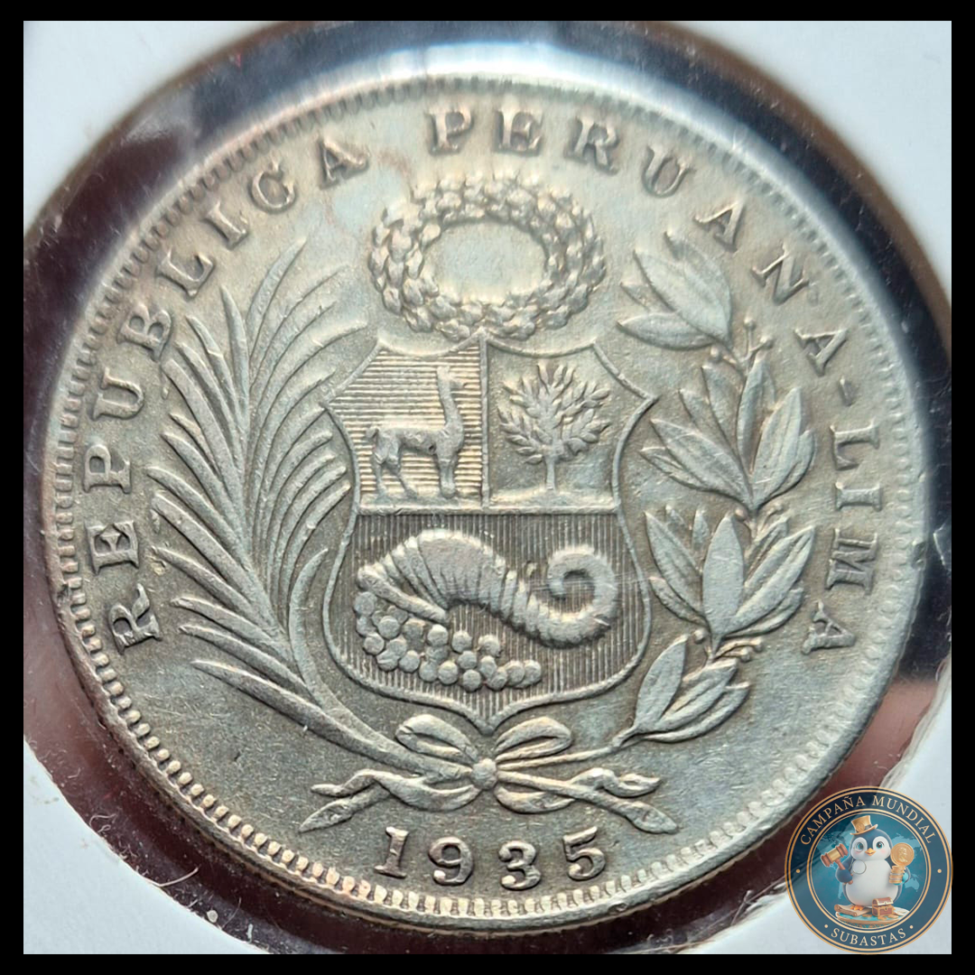 B213 .- MONEDA DE MEDIO(1/2) SOL PERUANO AÑO: 1935  12.4Gr   LEY: 0.5   XF+   PERÚ