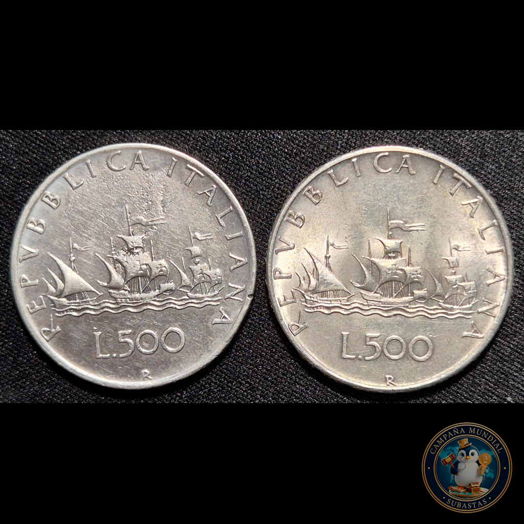 B215 .- DOS MONEDAS ITALIANAS 500 LIRAS AMBAS  AÑOS: 1960/1966  10.8Gr/10.9Gr  LEY: 0835  XF+/XF-    ITALIA