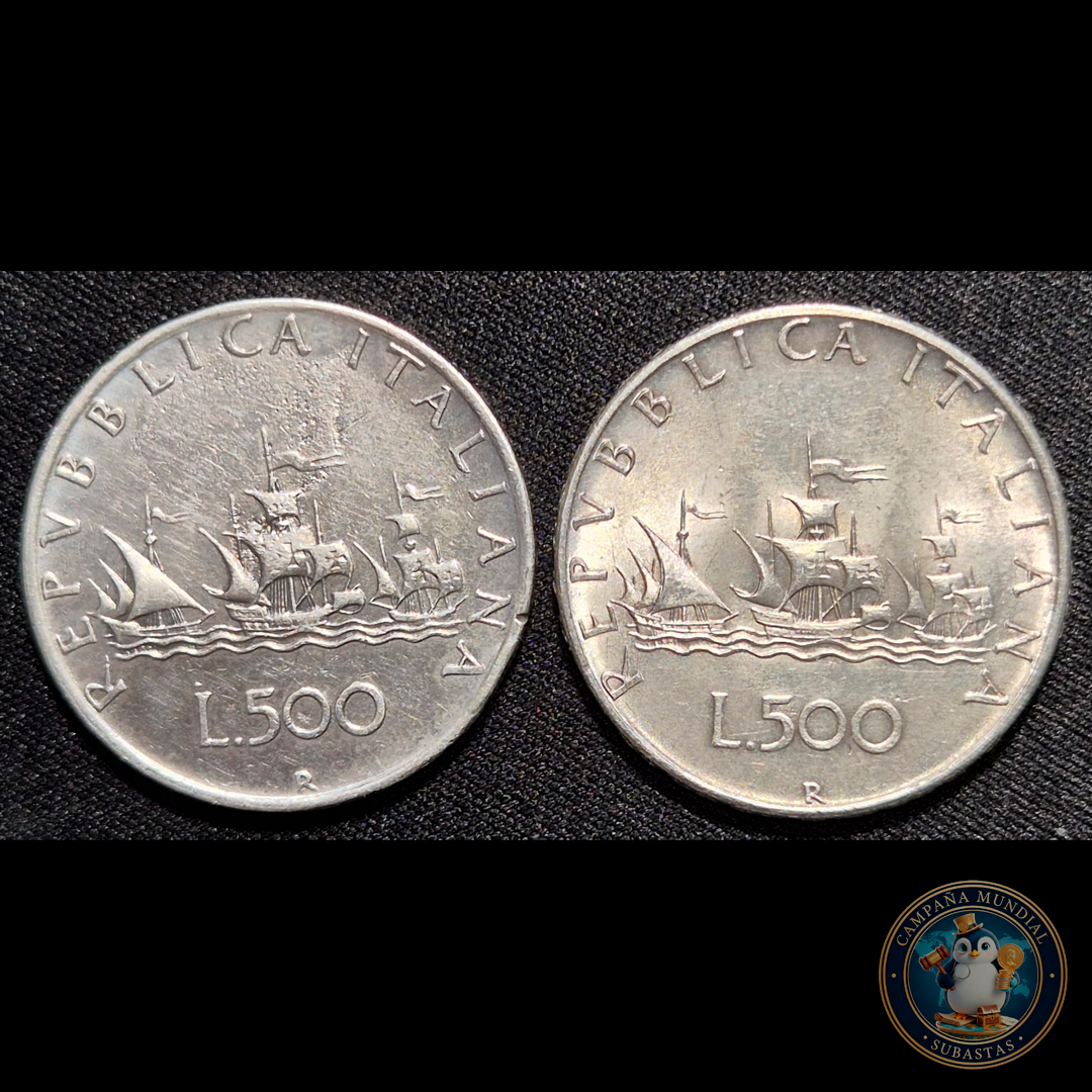 B215 .- DOS MONEDAS ITALIANAS 500 LIRAS AMBAS  AÑOS: 1960/1966  10.8Gr/10.9Gr  LEY: 0835  XF+/XF-    ITALIA