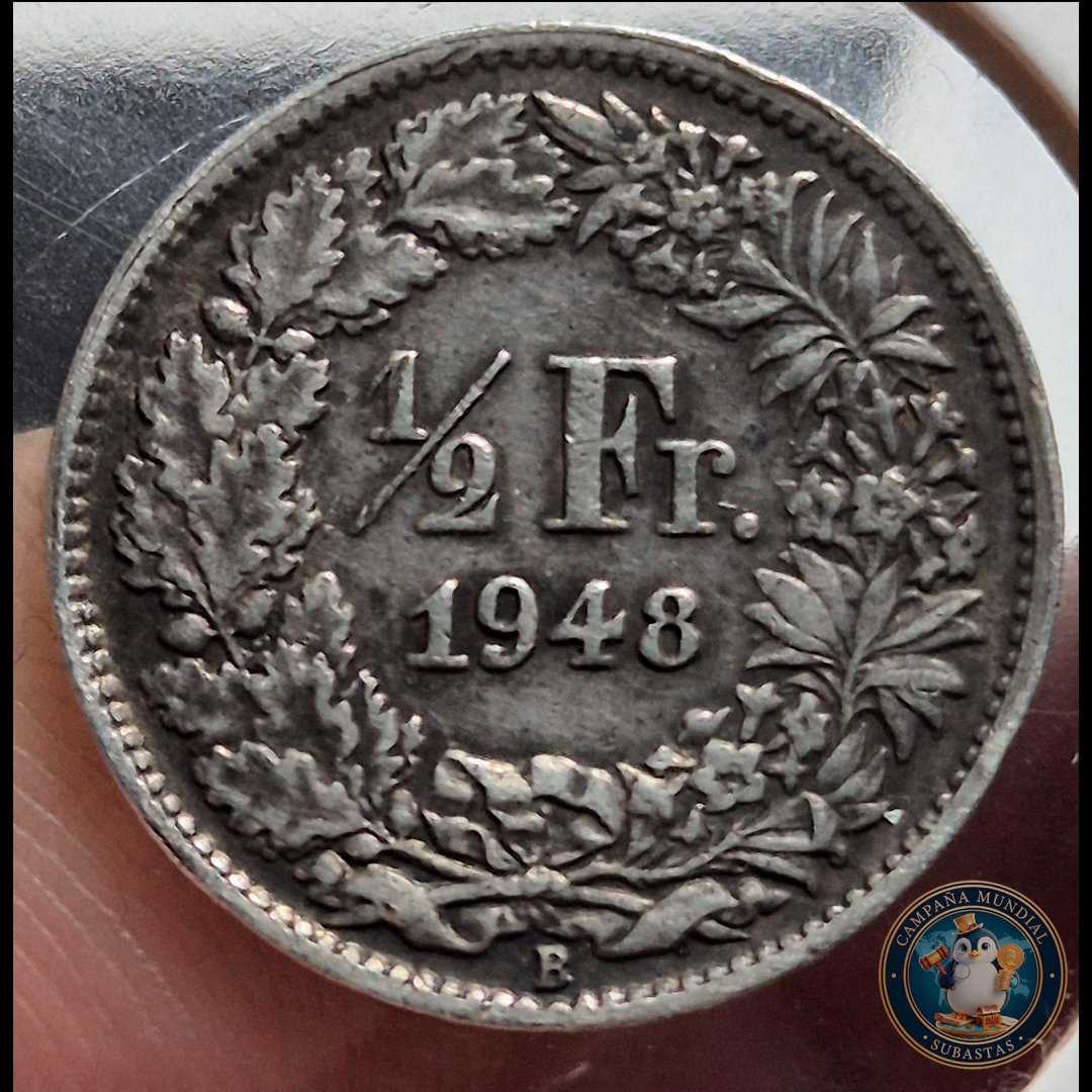 B216 .- MONEDA DE 1/2 FRANCO SUIZO AÑO: 1948  2.5Gr  LEY: 0.9    XF+   SUIZA