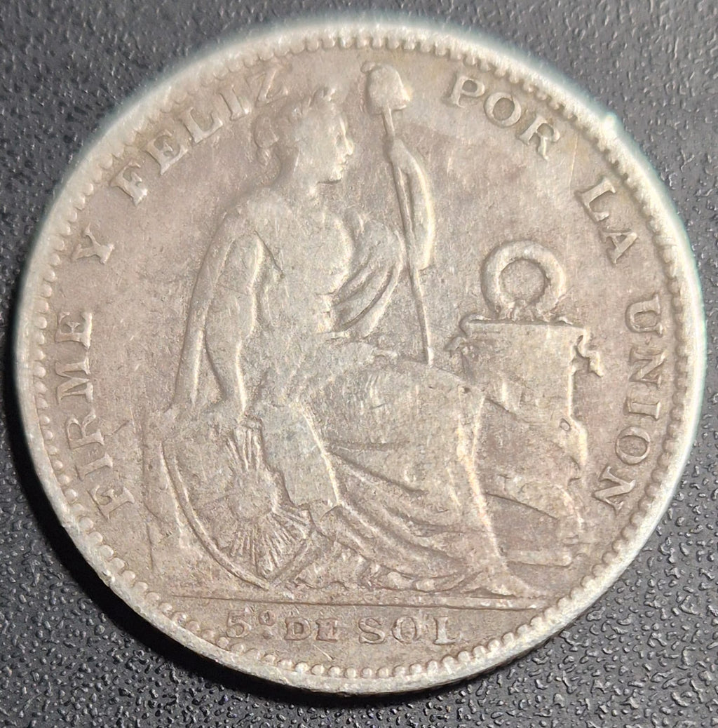 B623 .- MONEDA PERUANA DE UN 5to DE SOL DEL AÑO 1898 PLATA. 0.9    VF      PERÚ