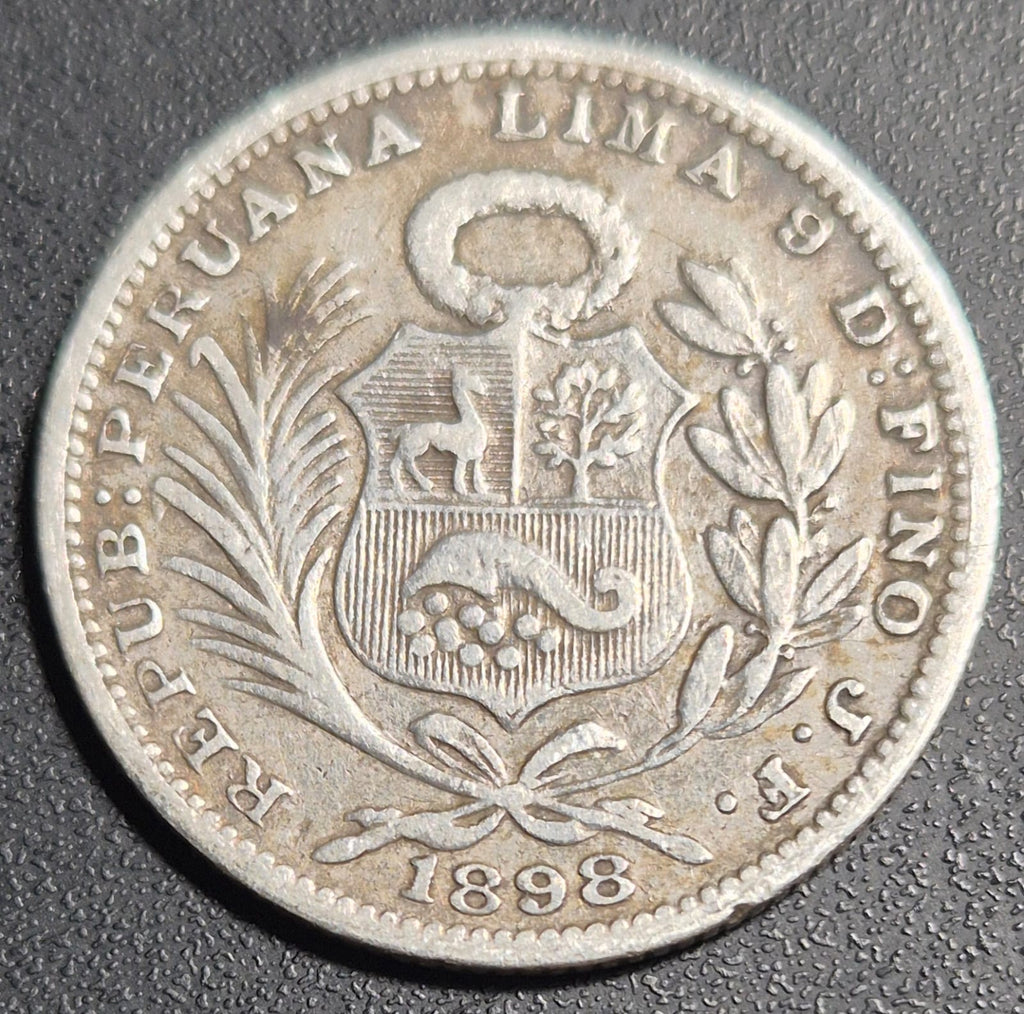 B623 .- MONEDA PERUANA DE UN 5to DE SOL DEL AÑO 1898 PLATA. 0.9    VF      PERÚ