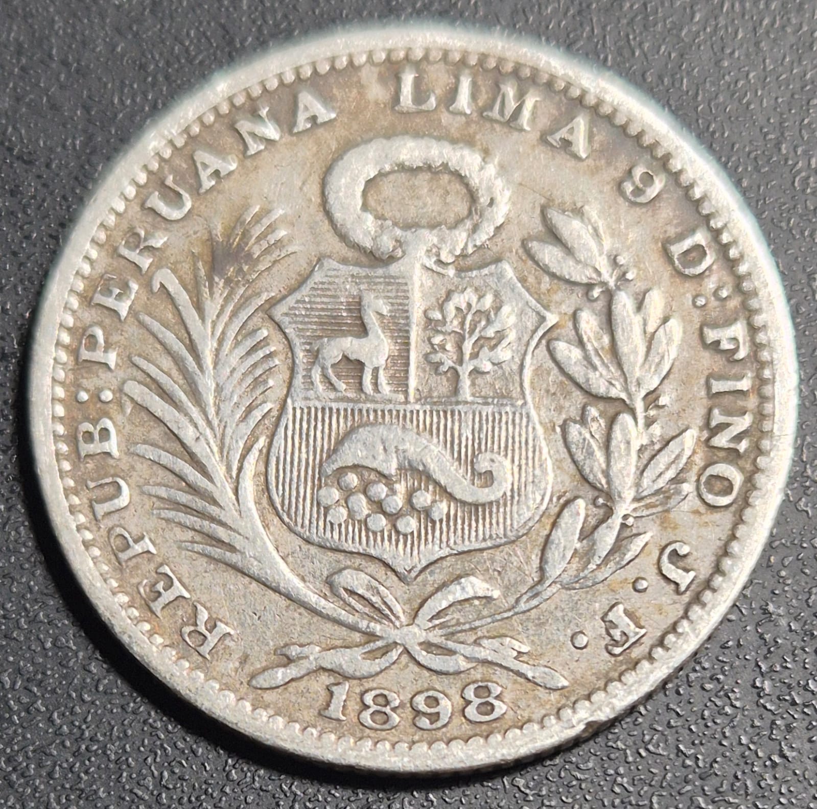 B623 .- MONEDA PERUANA DE UN 5to DE SOL DEL AÑO 1898 PLATA. 0.9    VF      PERÚ