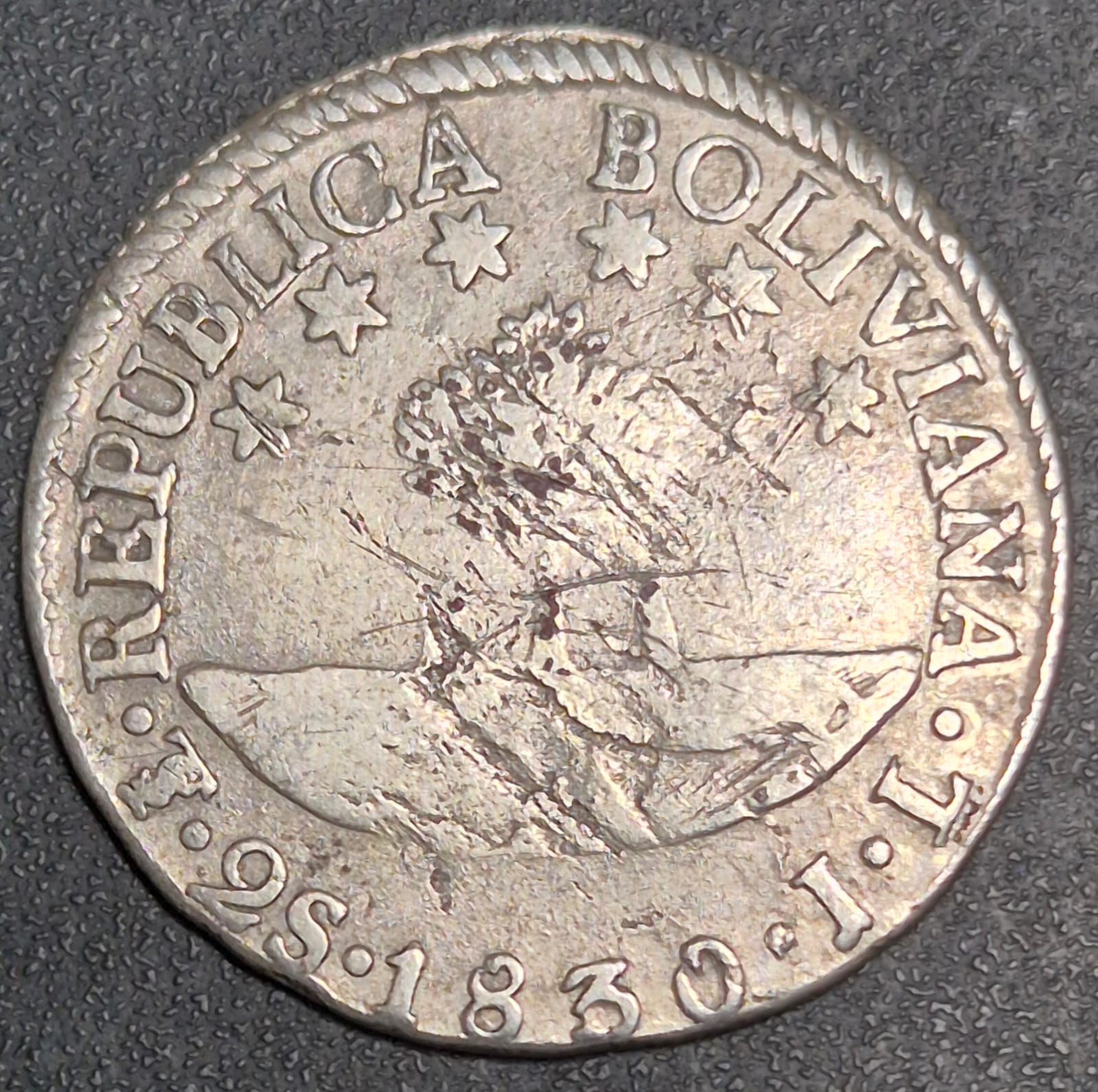 B625 .- MONEDA REPUBLICA BOLIVIANA DE 2 S (SUELDOS) AÑO: 1830 VF- BOLIVIA