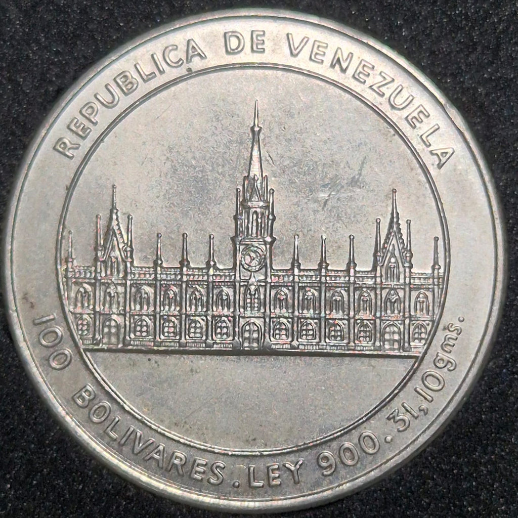 B629 .- MONEDA DE 100 BOLIVARES, AÑO 1889 CONMEMORATIVA 200 AÑOS DEL NACIMIENTO DE JOSÉ MARIA VARGAS.   XF   VENEZUELA