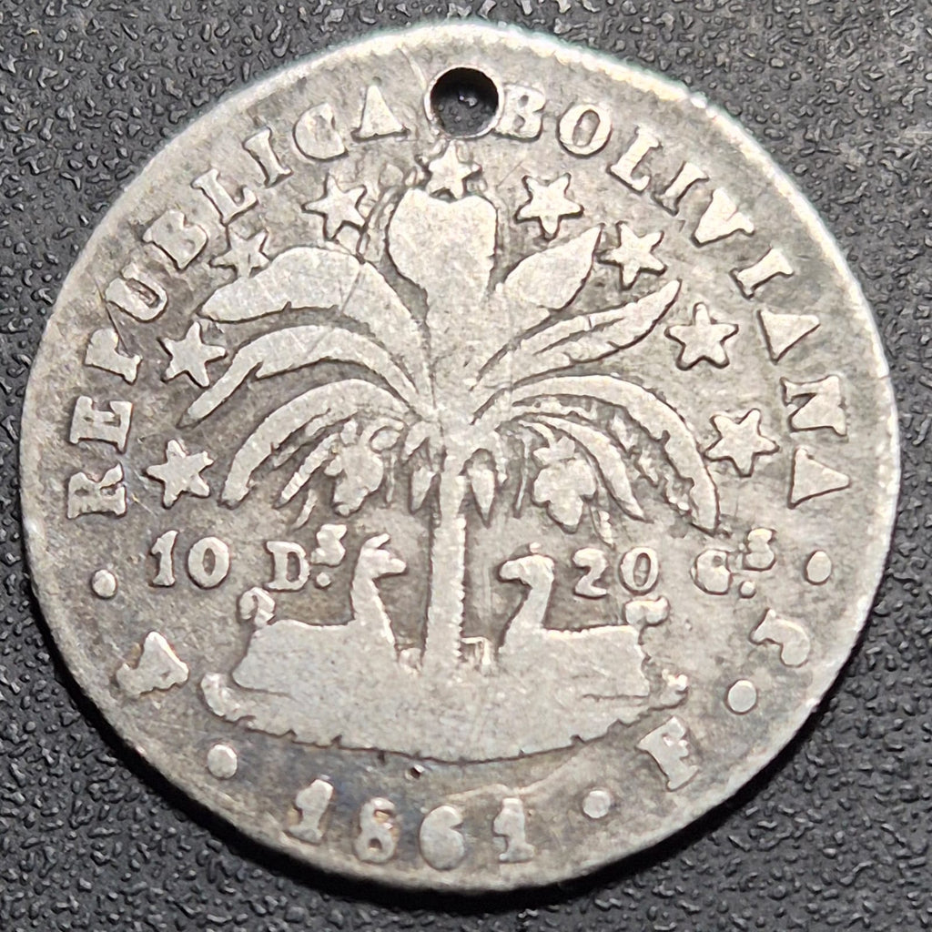 B636 .- MONEDA DE UN DÉCIMO DE SUELDO (20 C) AÑO: 1861  PERFORADA    BOLIVIA