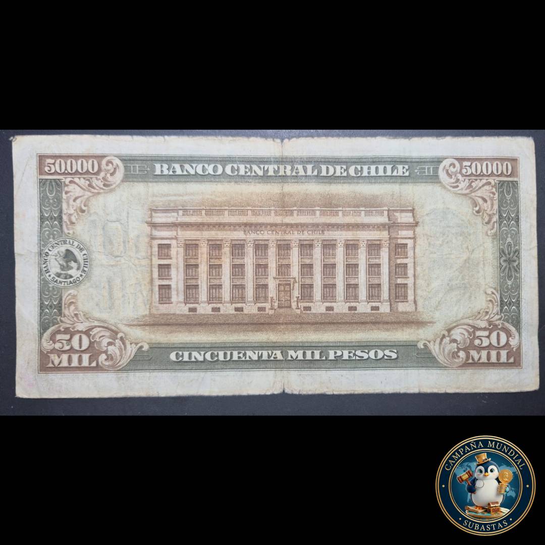 C1200 BILLETE DE 50000 PESOS SIN SOBRECARGA DE 50 ESCUDOS.VF+   CHILE