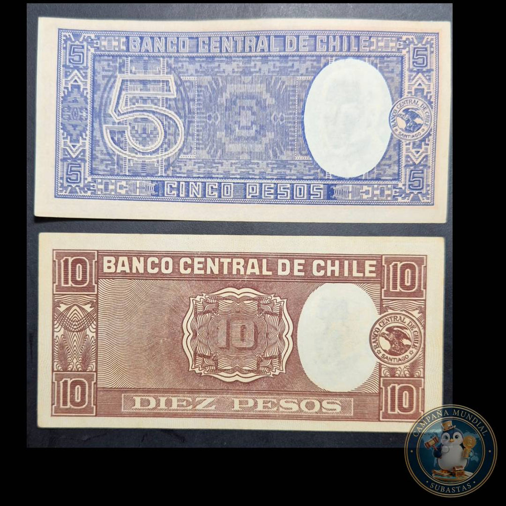 C1208 DOSx BILLETES DE 5 Y 10 PESOS FEHADOS 3-VII- 1946  Y 20-XI-1946  FIRMAS: OYARZÚN-MASHKE y TRUCCO-MASKHE   AUNC/AUNC    CHILE