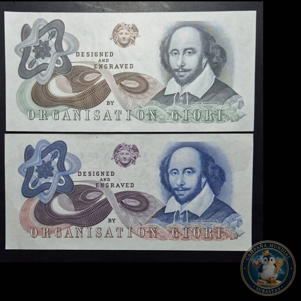 C1218 ""DOS(2) x IMPRESOS DE PRUEBA DE LA CASA DE MONEDA . ORGANIZACIÓN GIORI EN DIFERENTES DISEÑO y COLORES    UNC CHILE""