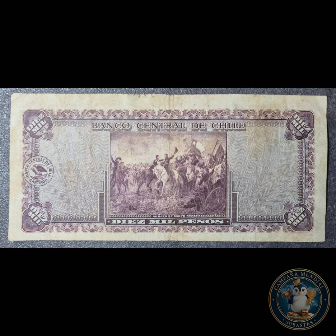 C1221 BILLETE DE 10000 ESCUDOS FIRMAS MASHKE-HERRERA SIN SOBRECARGA   XF-    CHILE
