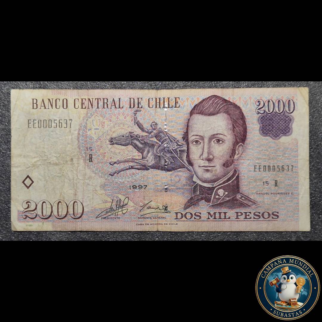 C1222 BILLETE DE 2000 PESOS   AÑO: 1997   (PRIMERO DE LA SERIE)  REPOSICIÓN   ( R )  VF    CHILE