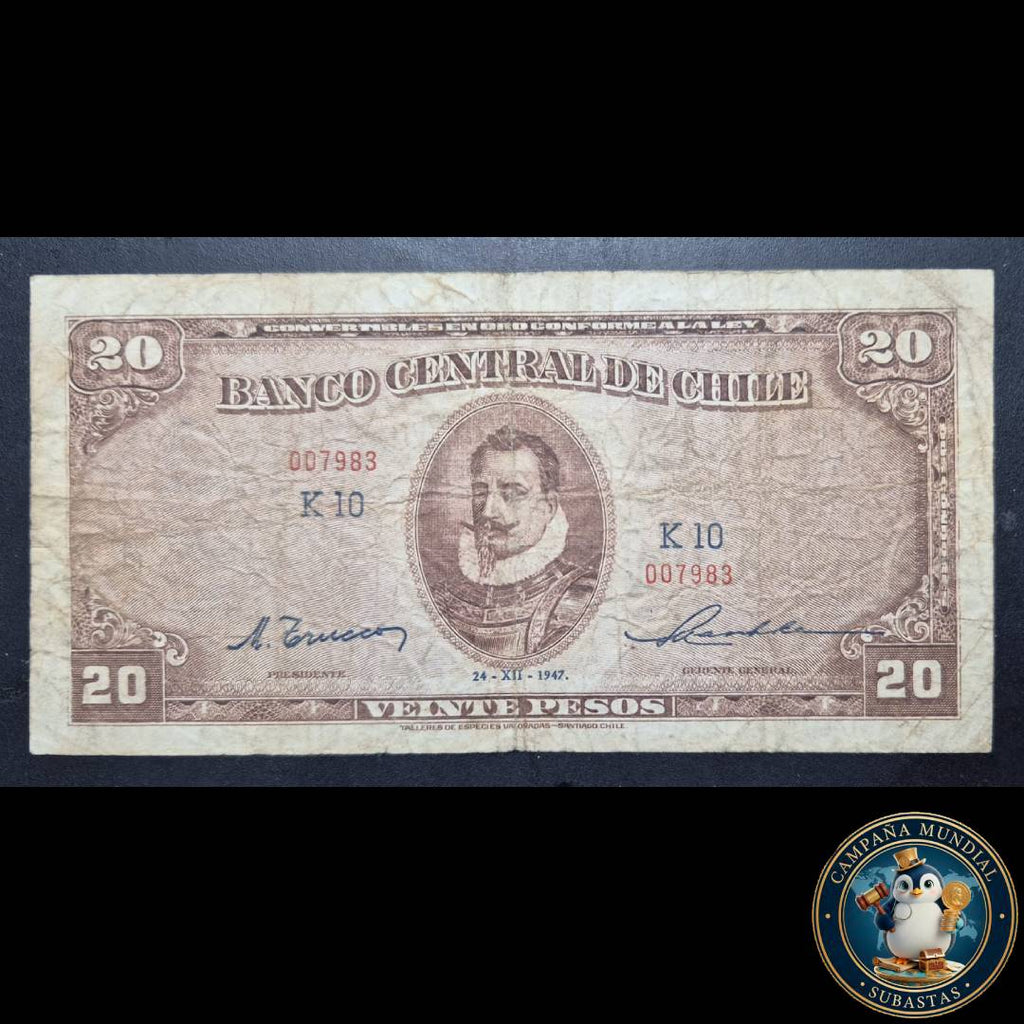 C1224 BILLETE DE 20 PESOS TRUCCOS-MASHKE  VF-   CHILE