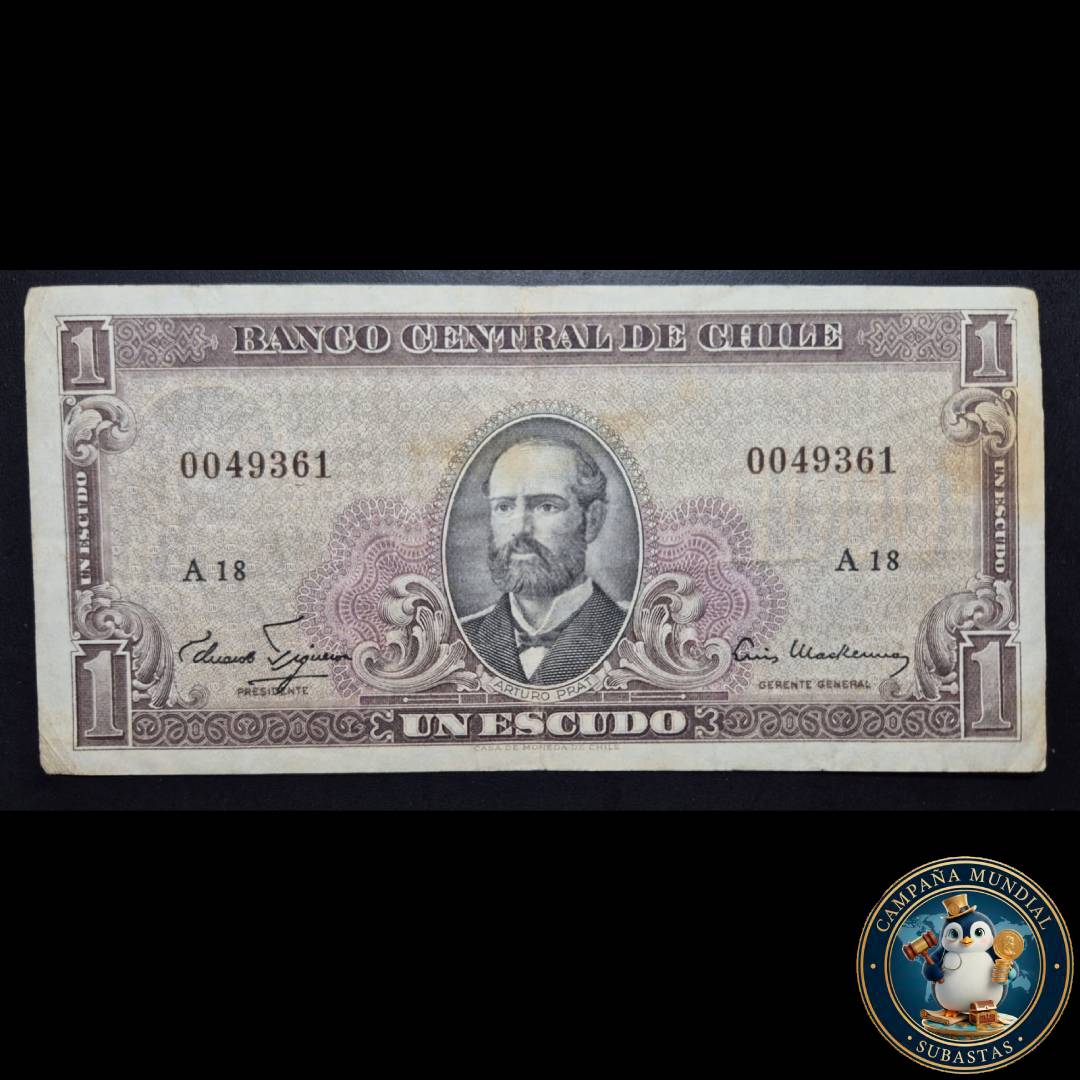 C1225 BILLETE UN ESCUDO FIRMAS: FIGUEROA-MAKENNA CON SOBRECARGA 1000 XF-  CHILE