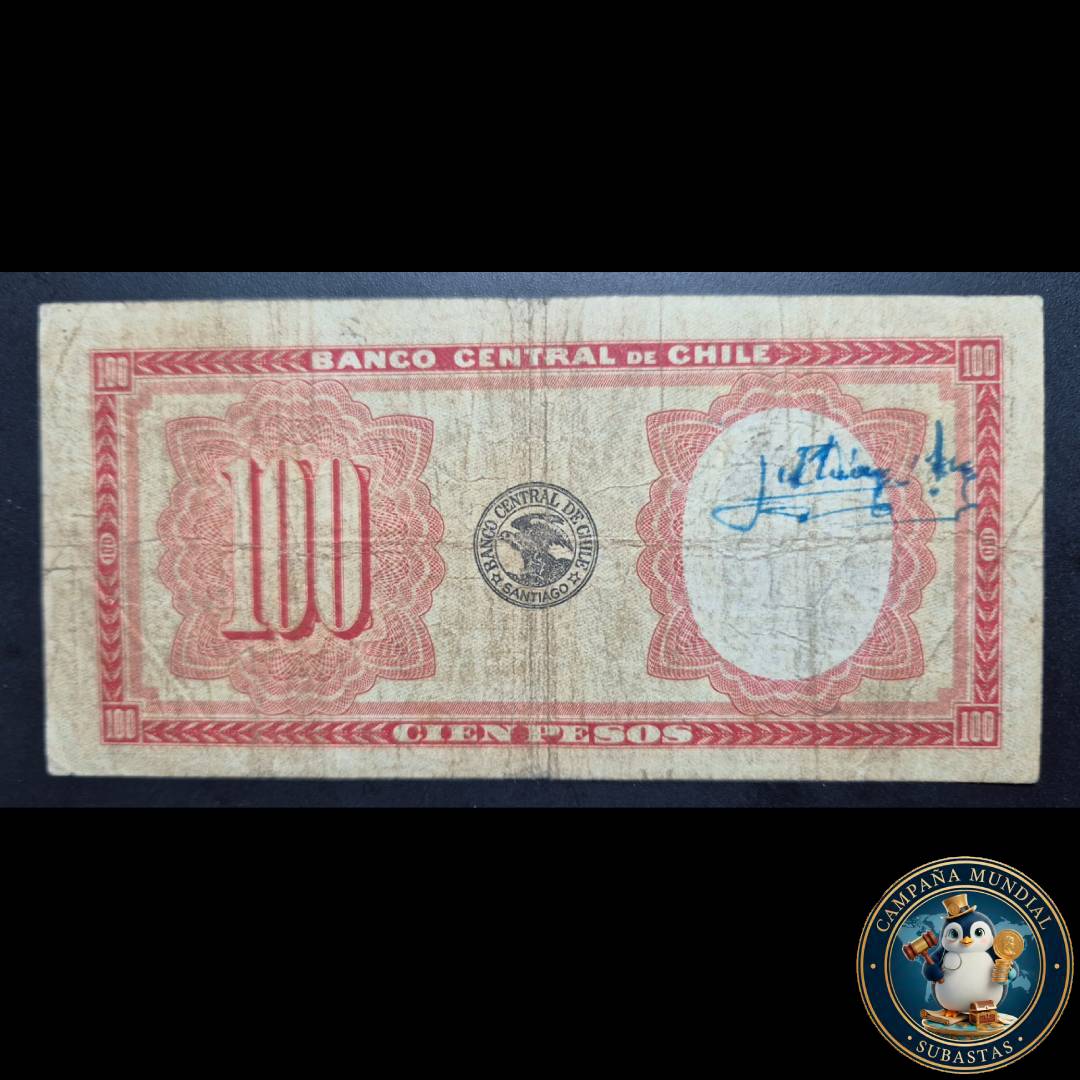 C1226 ""BILLETE 100 PESOS FIRMAS: SUBERCASEAUX-MEYERHOLZ DENOMINADO: CONGRIO   VF-   CHILE""