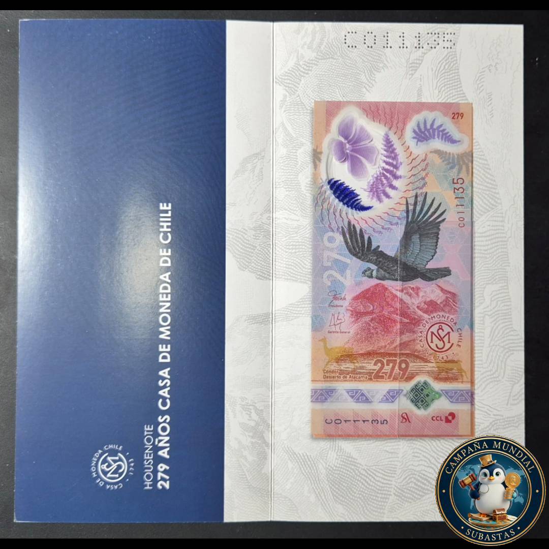C1228 IMPRESO (NOTE HOUSE) CONMEMORATIVO DE LOS 279 AÑOS DE CASA DE MONEDA DE CHILE. SERIADO: C011135 (LOS IMPRESOS SERIADOS SON SOLO OTORGADOS A LOS EMPLEADOS DE CASA DE MONEDA)   CHILE