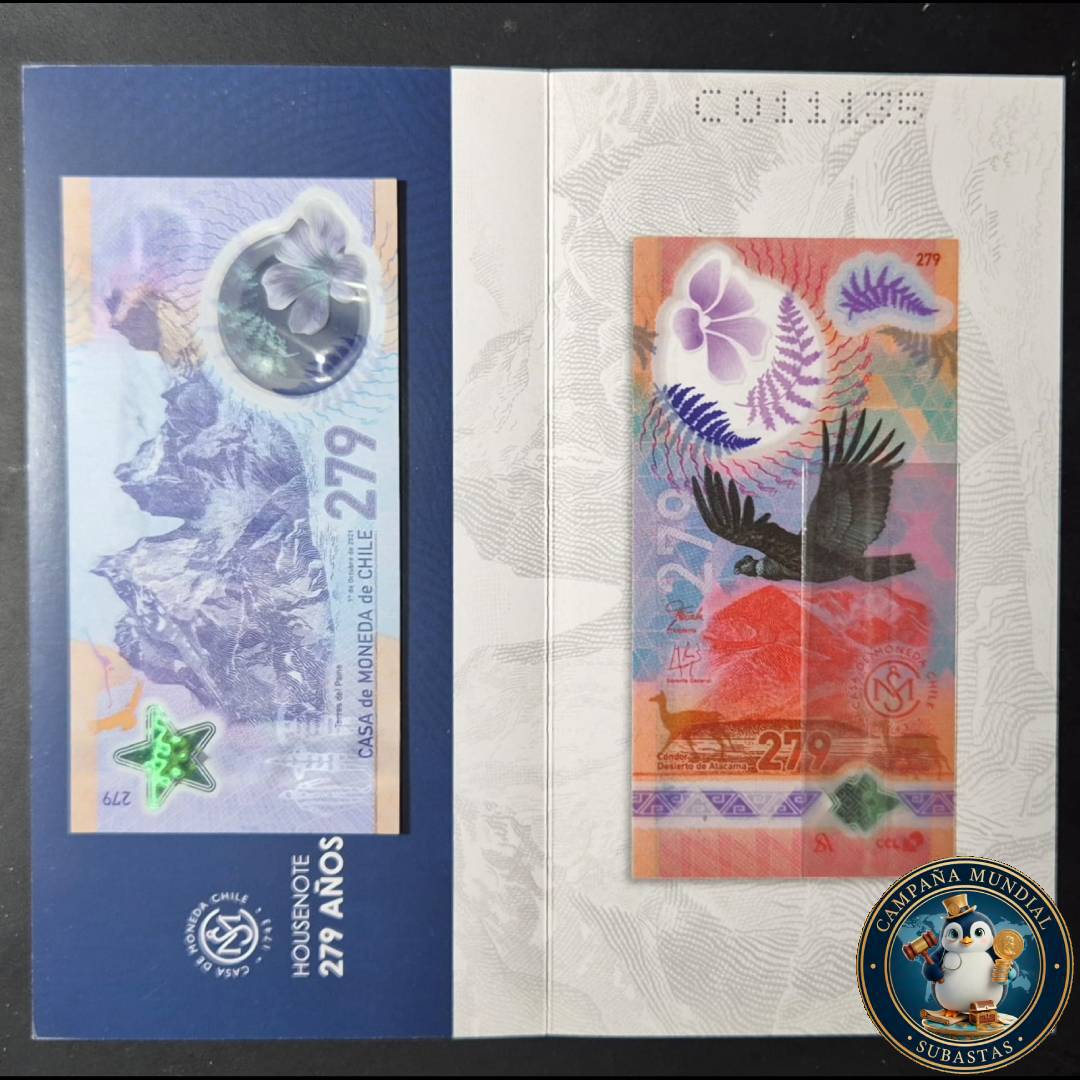 C1228 IMPRESO (NOTE HOUSE) CONMEMORATIVO DE LOS 279 AÑOS DE CASA DE MONEDA DE CHILE. SERIADO: C011135 (LOS IMPRESOS SERIADOS SON SOLO OTORGADOS A LOS EMPLEADOS DE CASA DE MONEDA)   CHILE