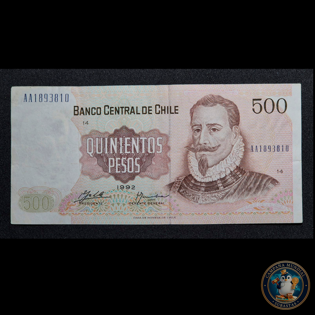 C301 .- BILLETE 500 PESOS  AÑO: 1992   FIRMAS: ZAHLER-MARSHALL   XF-     CHILE