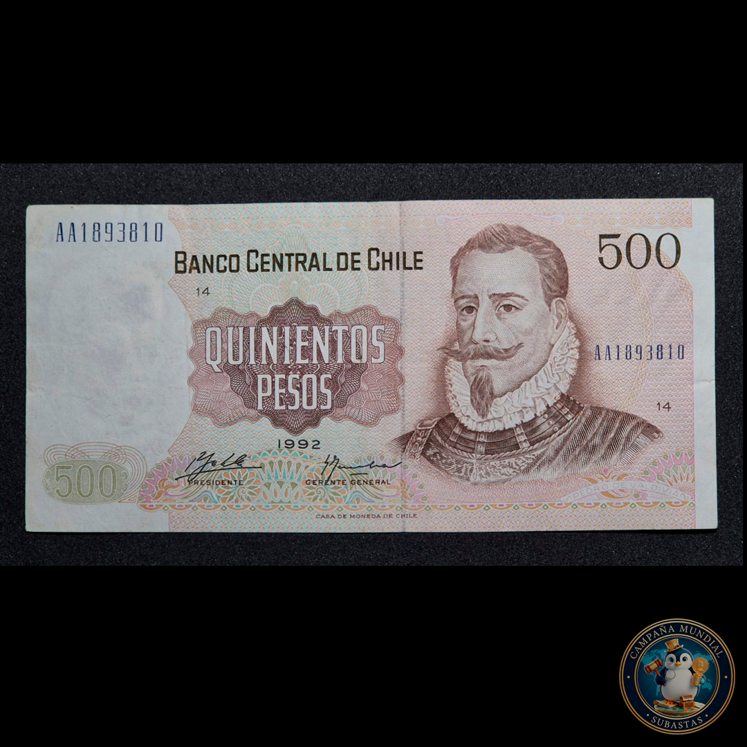 C301 .- BILLETE 500 PESOS  AÑO: 1992   FIRMAS: ZAHLER-MARSHALL   XF-     CHILE