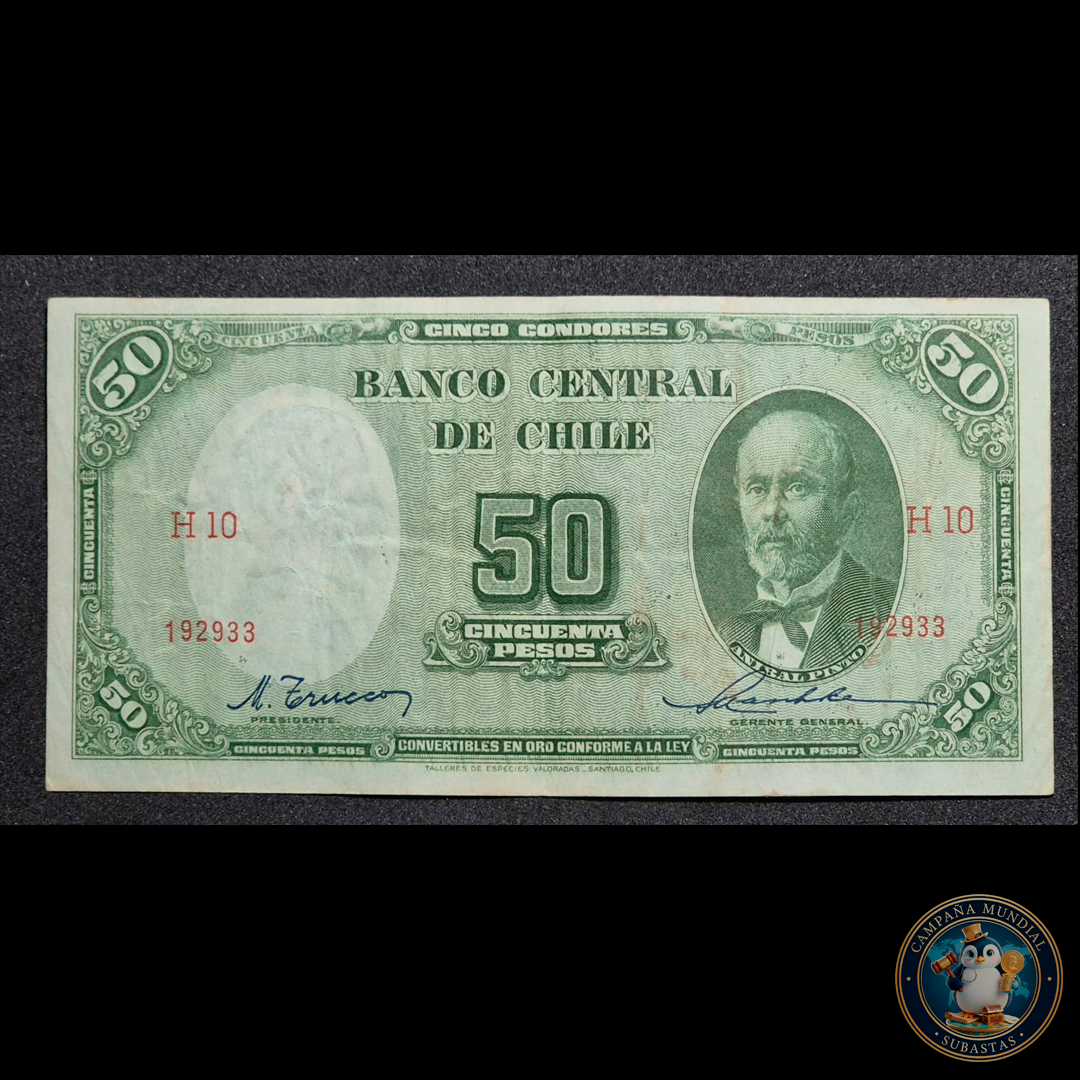 C302 .- BILLETE 50 PESOS   FIRMAS: TRUCCO-MASCHKE   VF+     CHILE