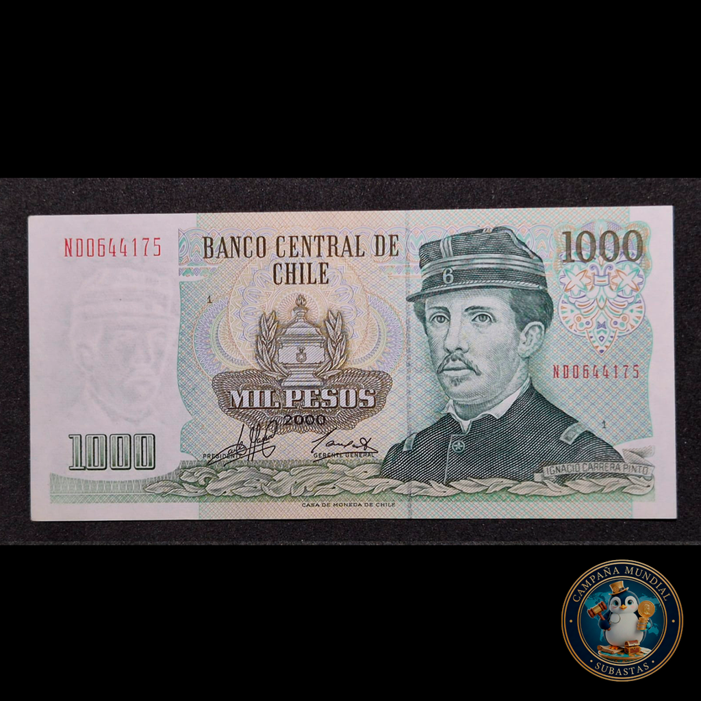 C303 .- BILLETE 1000 PESOS  AÑO: 2000   FIRMAS: MASSAD-CARRASCO   XF+     CHILE