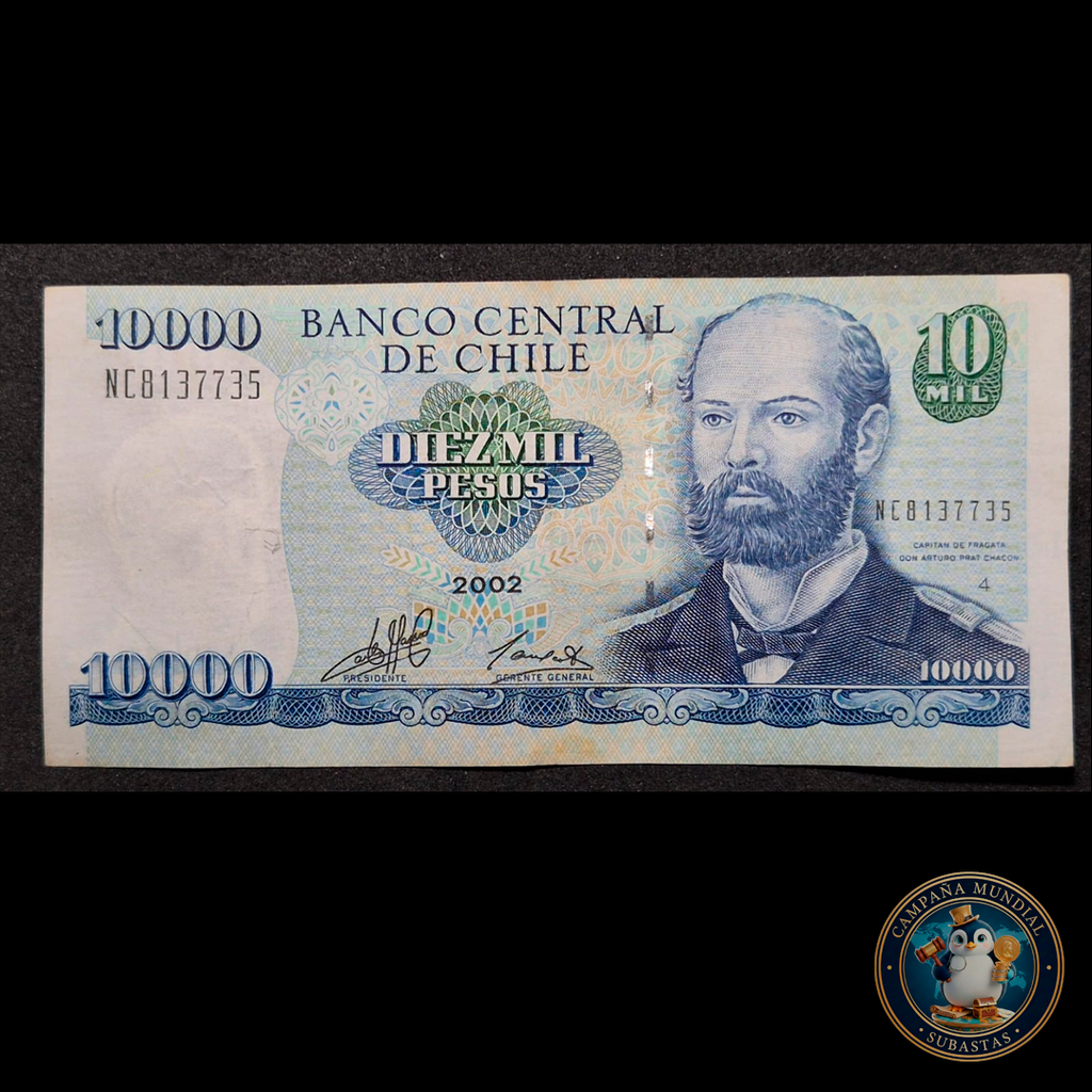 C305 .- BILLETE 10000 PESOS  AÑO: 2002   FIRMAS: MASSAD-CARRASCO   VF+     CHILE