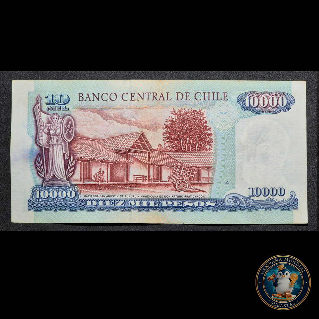 C305 .- BILLETE 10000 PESOS  AÑO: 2002   FIRMAS: MASSAD-CARRASCO   VF+     CHILE
