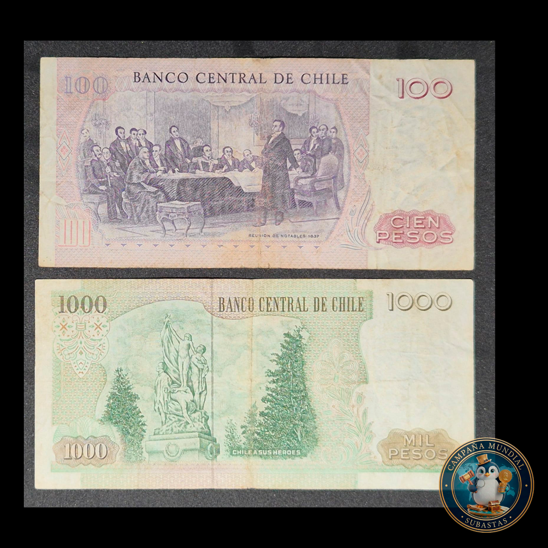 C307 .- 2 x BILLETES AMBOS  AÑO: 1980   FIRMAS: BARDÓN-MOLINA  VF-/VF    CHILE
