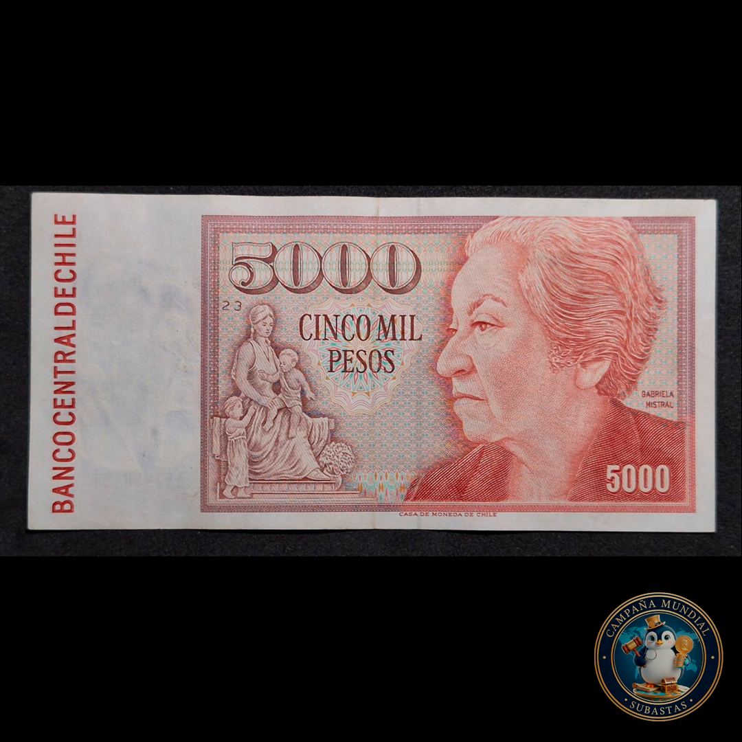 C309 .- BILLETE 5000 PESOS  AÑO: 1990   FIRMAS: BIANCHI-ACEVEDO  XF-     CHILE