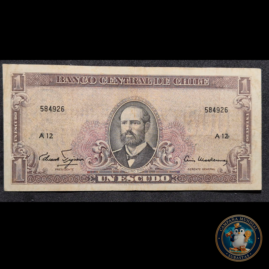 C310 .- BILLETE UN ESCUDO   SELLO DE AGUA 500   VF    CHILE