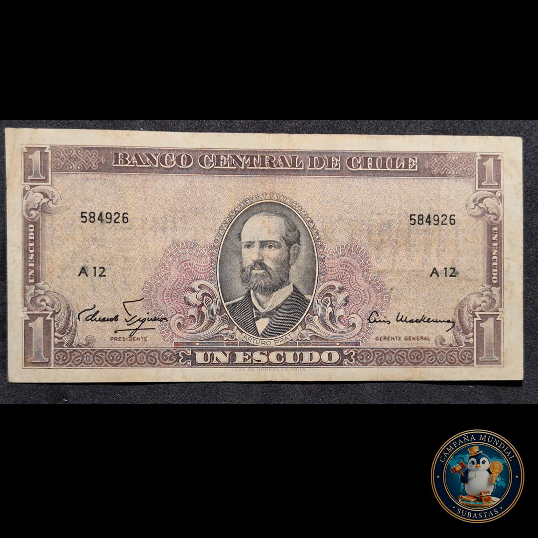 C310 .- BILLETE UN ESCUDO   SELLO DE AGUA 500   VF    CHILE