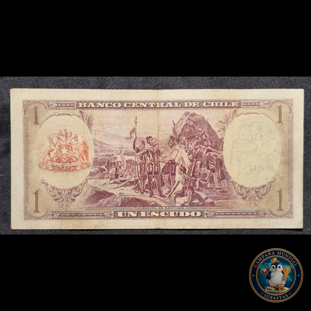 C310 .- BILLETE UN ESCUDO   SELLO DE AGUA 500   VF    CHILE