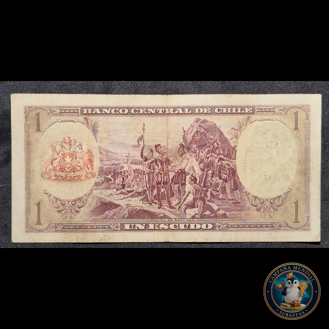 C310 .- BILLETE UN ESCUDO   SELLO DE AGUA 500   VF    CHILE