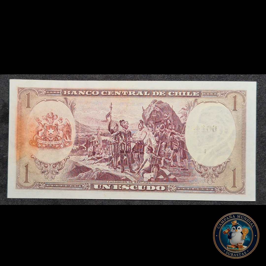 C311 .- BILLETE UN ESCUDO   SELLO DE AGUA 1000  N° GRANDES  XF+    CHILE