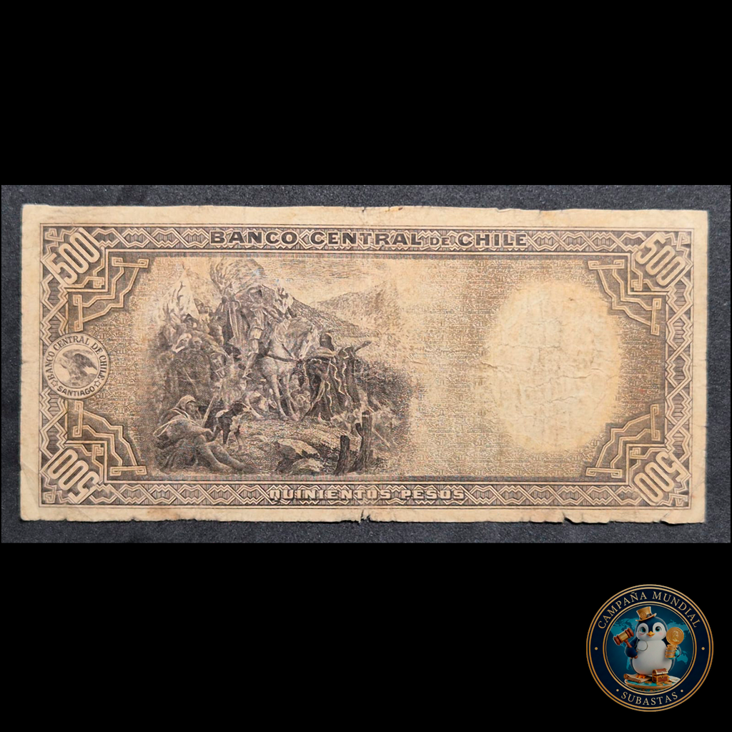 C313 .- BILLETE 500 PESOS  FECHADO: 28-II-1945   FIRMAS: OYAZÚN-MASCKHE   F+     CHILE