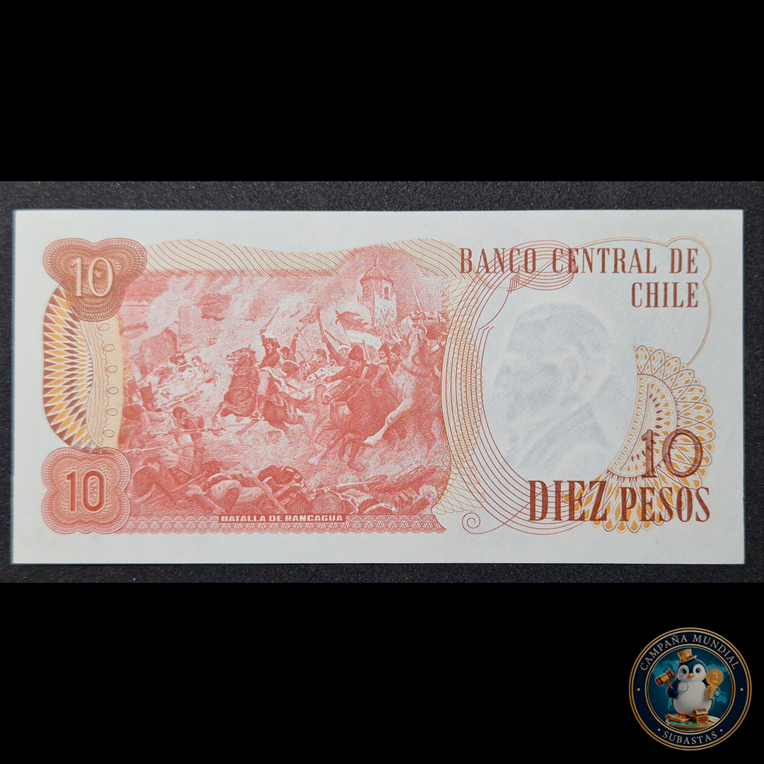 C315 .- BILLETE DIEZ PESOS AÑO 1976  FIRMAS BARAHONA-MOLINA  AUNC    CHILE