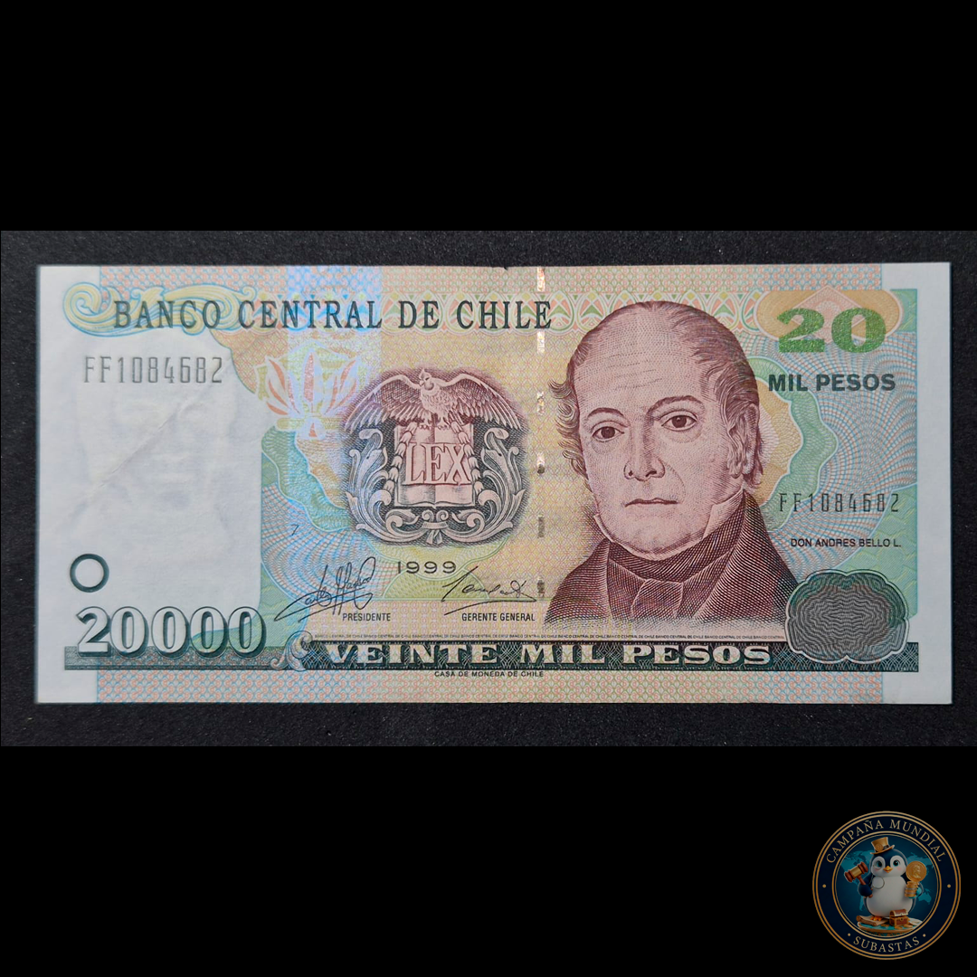 C318 .- BILLETE DE 20.000 PESOS (VERDE) AÑO: 1999 VF+  CHILE